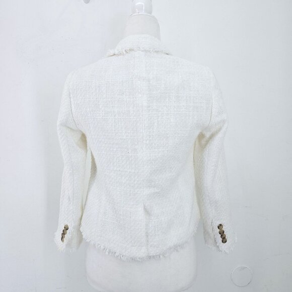 Ann Taylor Petite White Boucle Tweed Fringe One Button Blazer Jacket Size 2P - Picture 6 of 9